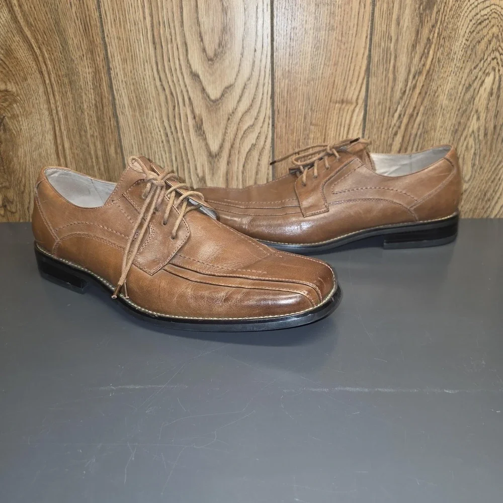 Stacy Adams‎ Shoes Men 9.5M Brown Leather Square Toe Oxford Derby Dress 23274-03